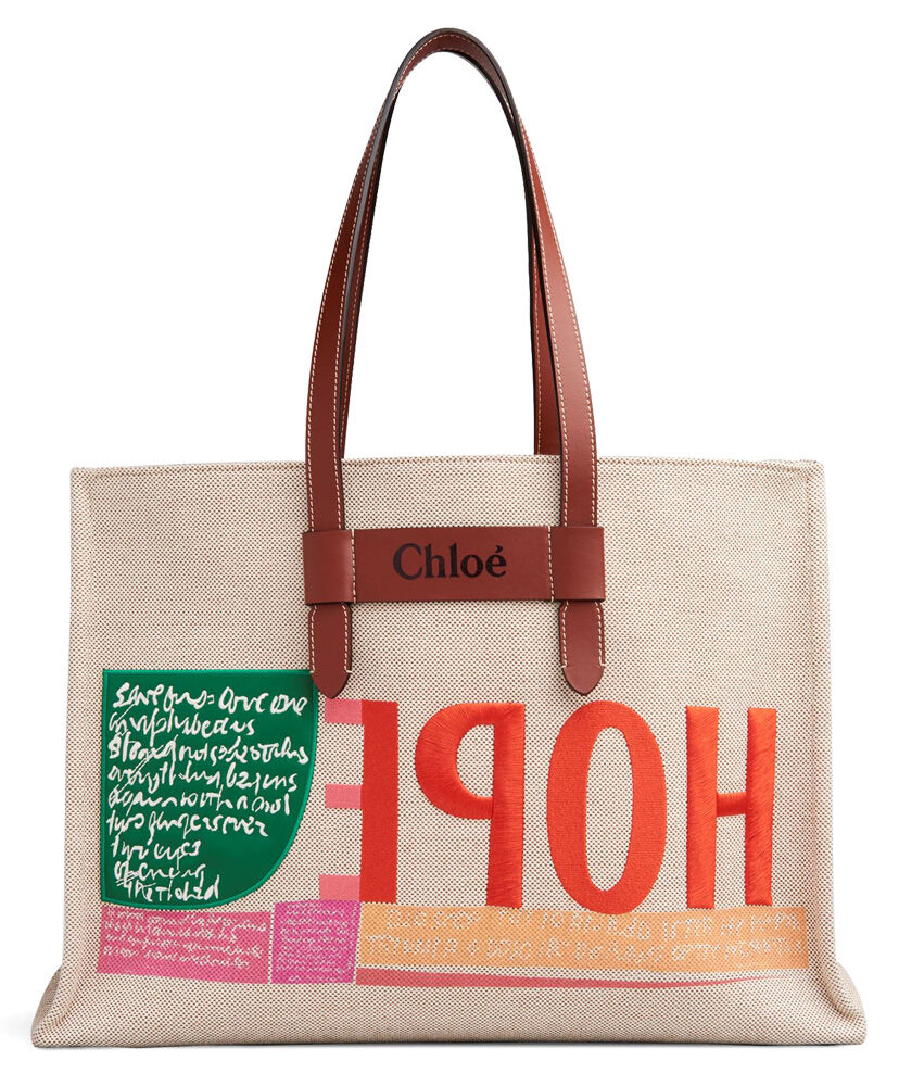 Chloe Corita Kent Large Tote Canvas with Leather Cream